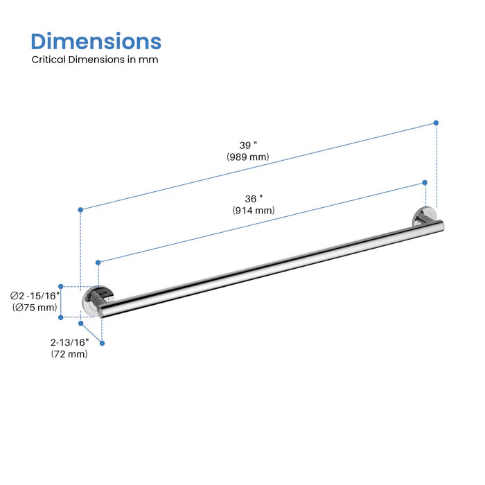 Casa Fixtures - Bathroom Accessories - 36" Stainless Steel Bathroom Safety Grab Bar (CGB-1136)