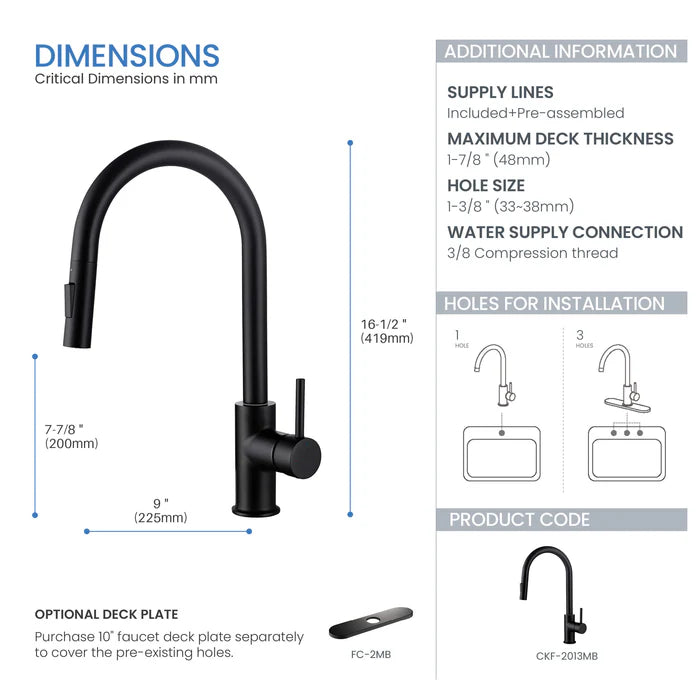 Casa Fixtures - Kitchen Faucet - Halo Single Handle Pull Down Kitchen Faucet (CKF-2013)