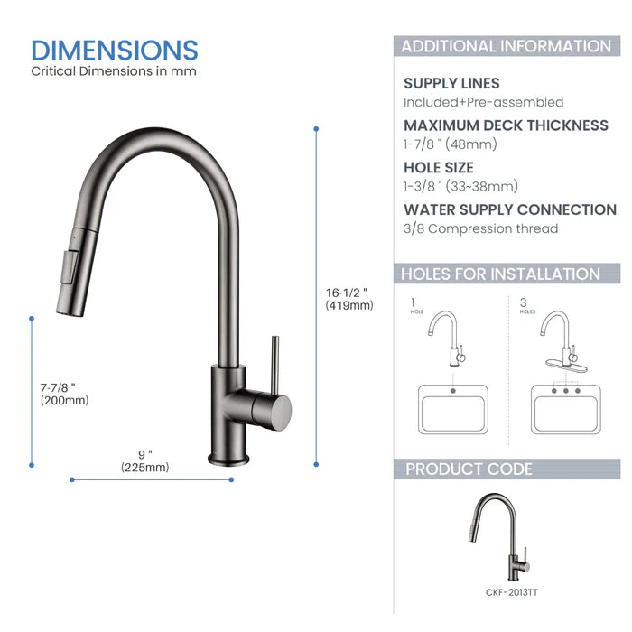 Casa Fixtures - Kitchen Faucet - Halo Single Handle Pull Down Kitchen Faucet (CKF-2013)