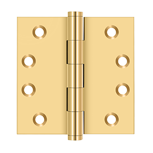 Deltana DSB4N, DSB4R5N 4" x 4" Non-Removable Pin Solid Brass Hinges (Sold as Pair)