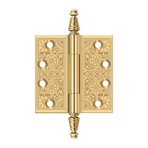 Deltana - Solid Brass Hinges - 4" x 4" Ornate Door Hinge Square Corner (Pairs)