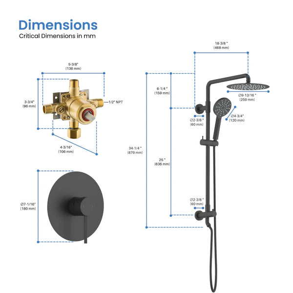 Casa Fixtures - Shower Faucets - Halo Pressure Balanced 2-Function Wall Mount Shower Column with Rough In Valve (CSC-4103)