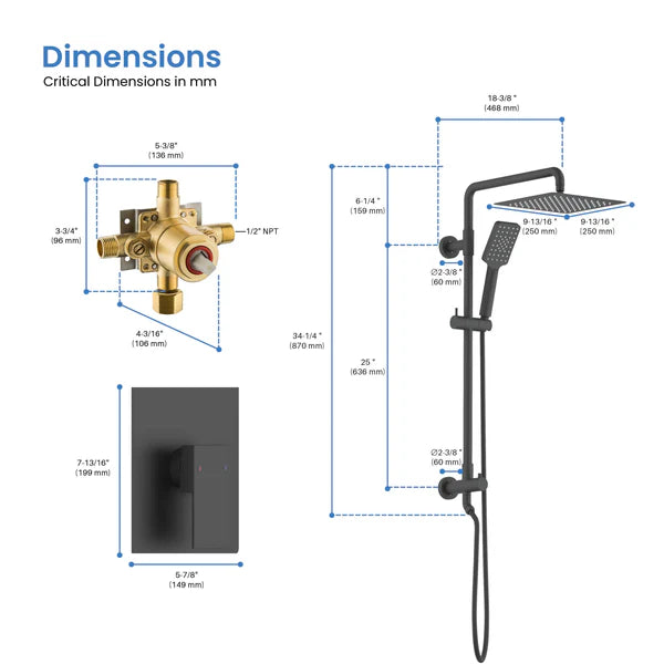 Casa Fixtures - Shower Faucets - Quadra Pressure Balanced 2-Function Wall Mount Shower Column with Rough In Valve (CSC-4104)