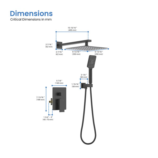Casa Fixtures - Shower Faucets - Quadra Pressure Balanced 2-Function Wall Mount Shower System with Rough-In Valve (CSF-4005)