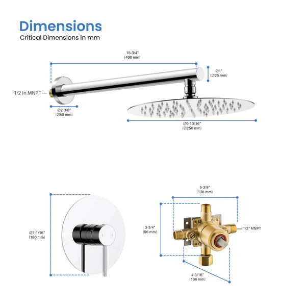 Casa Fixtures - Shower Faucets - Halo Pressure Balanced Single Function Wall Mount Shower System with Rough-In Valve (CSF-4007)
