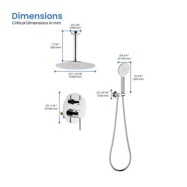 Casa Fixtures - Shower Faucets - Halo Pressure Balanced 2-Function Ceiling Mount Shower System with Rough-in Valve (CSF-4008)
