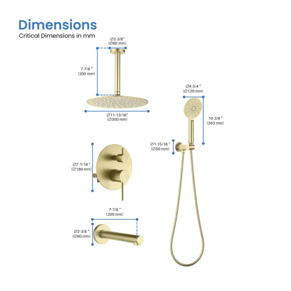 Casa Fixtures - Shower Faucets - Halo Pressure Balanced 3-Function Ceiling Mount Shower System with Rough-in Valve (CSF-4009)