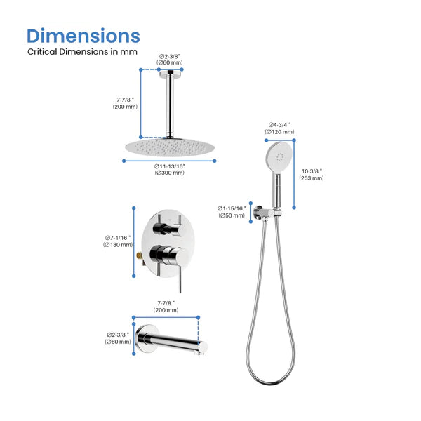 Casa Fixtures - Shower Faucets - Halo Pressure Balanced 3-Function Ceiling Mount Shower System with Rough-in Valve (CSF-4009)
