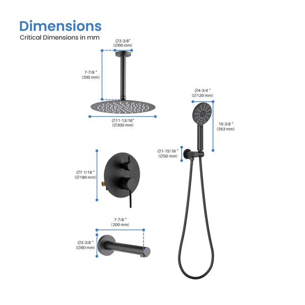 Casa Fixtures - Shower Faucets - Halo Pressure Balanced 3-Function Ceiling Mount Shower System with Rough-in Valve (CSF-4009)