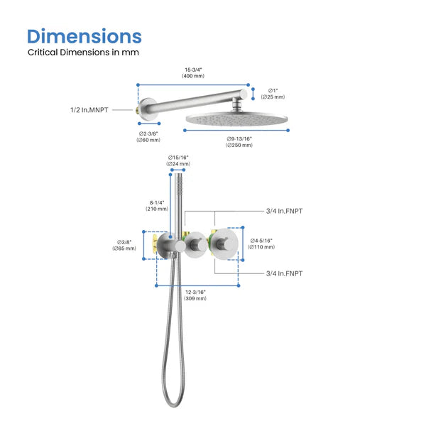 Casa Fixtures - Shower Faucets - Halo 2-Function Thermostatic Wall Mount Shower System with Rough-in Valve (CSF-4010)