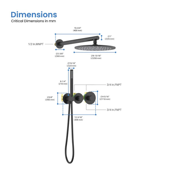 Casa Fixtures - Shower Faucets - Halo 2-Function Thermostatic Wall Mount Shower System with Rough-in Valve (CSF-4010)