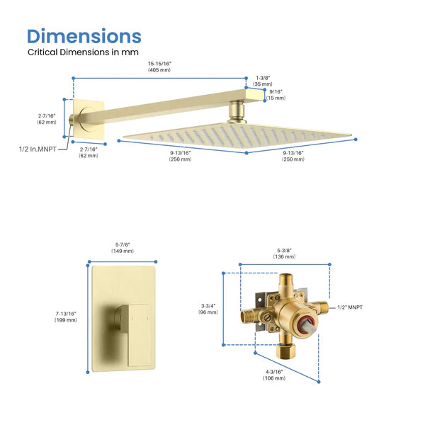Casa Fixtures - Shower Faucets - Quadra Pressure Balanced Single Function Wall Mount Shower System with Rough-In Valve (CSF-4011)