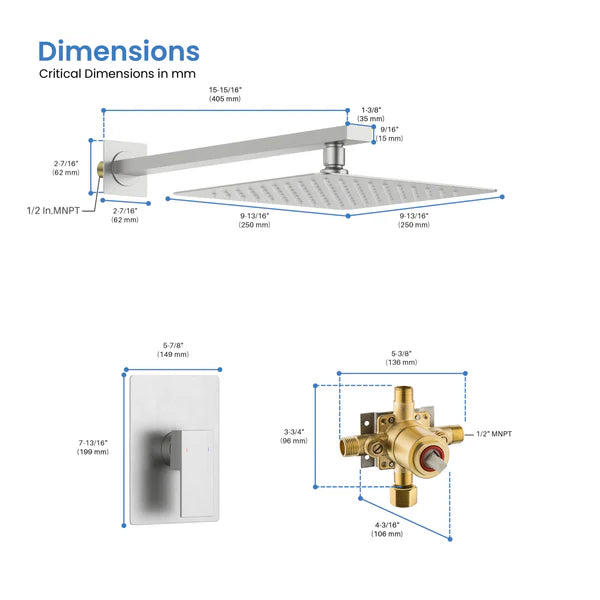 Casa Fixtures - Shower Faucets - Quadra Pressure Balanced Single Function Wall Mount Shower System with Rough-In Valve (CSF-4011)