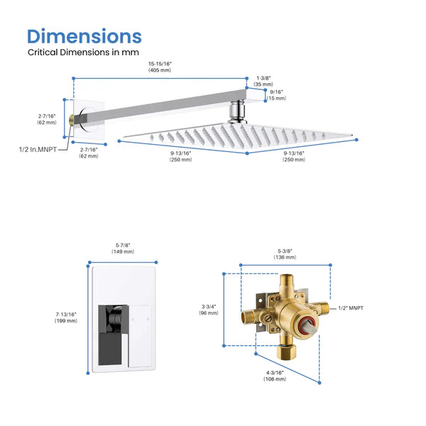 Casa Fixtures - Shower Faucets - Quadra Pressure Balanced Single Function Wall Mount Shower System with Rough-In Valve (CSF-4011)