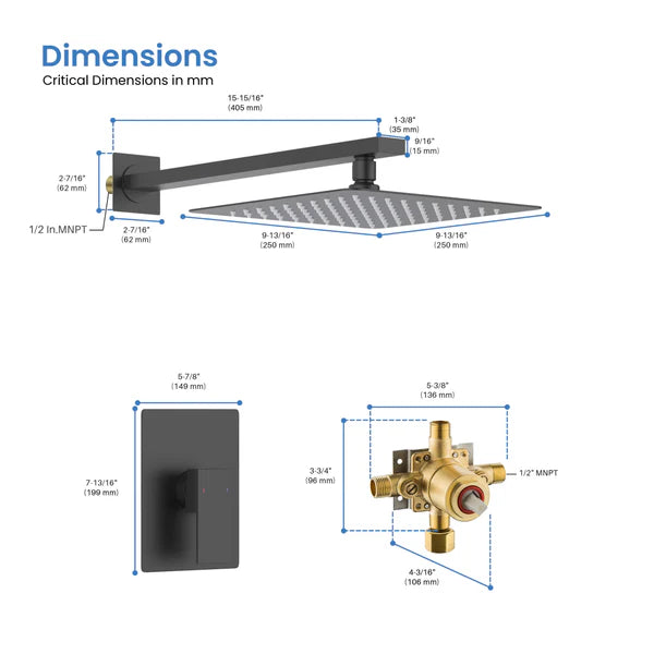 Casa Fixtures - Shower Faucets - Quadra Pressure Balanced Single Function Wall Mount Shower System with Rough-In Valve (CSF-4011)