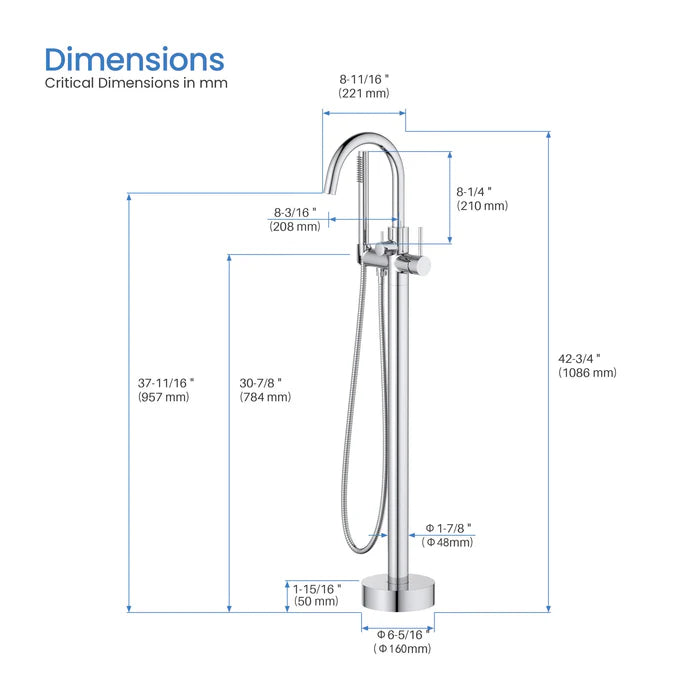 Casa Fixtures - Tub Faucets - Halo Floor Mount Tub Filler With Hand Shower (CTF-3001)
