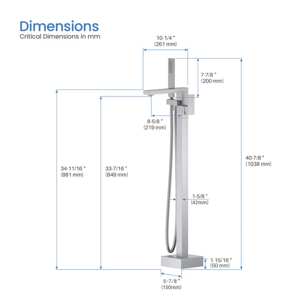 Casa Fixtures - Tub Faucets - Quadra Floor Mount Tub Filler With Hand Shower (CTF-3002)