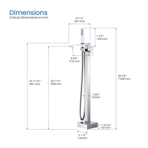 Casa Fixtures - Tub Faucets - Quadra Floor Mount Tub Filler With Hand Shower (CTF-3002)