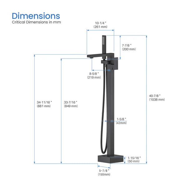 Casa Fixtures - Tub Faucets - Quadra Floor Mount Tub Filler With Hand Shower (CTF-3002)