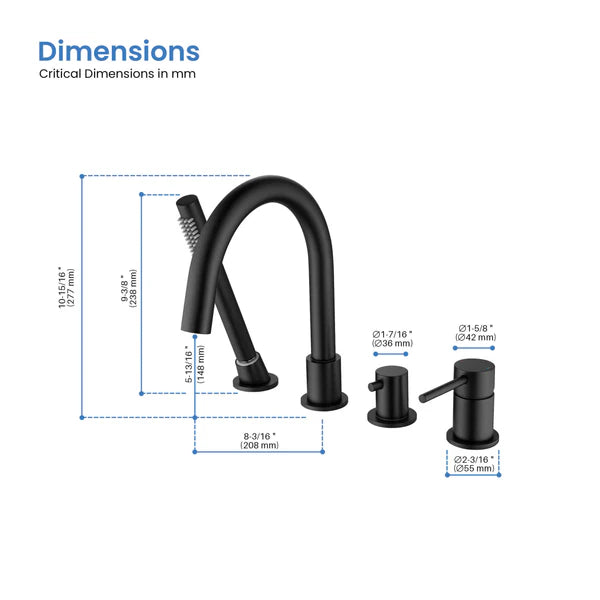 Casa Fixtures - Tub Faucets - Halo Deck Mounted Roman Bathtub Faucet with Hand Shower (CTF-3101)