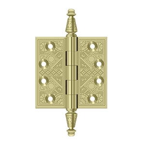 Deltana - Solid Brass Hinges - 3-1/2" x 3-1/2" Ornate Door Hinge Square Corner (Pairs)