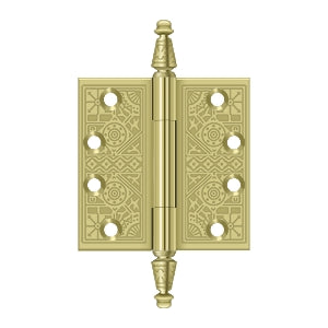 Deltana - Solid Brass Hinges - 4" x 4" Ornate Door Hinge Square Corner (Pairs)