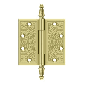 Deltana - Solid Brass Hinges - 4-1/2" x 4-1/2" Ornate Door Hinge Square Corner (Pairs)