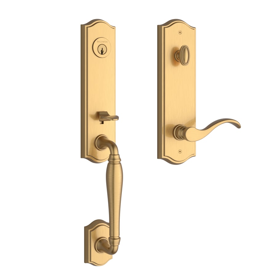 Baldwin - Reserve Collection - Tubular Entry Handlesets - New Hampshire 3/4 Escutcheon Emergency Egress Handleset w/ Curve Lever & Traditional Arched Rose