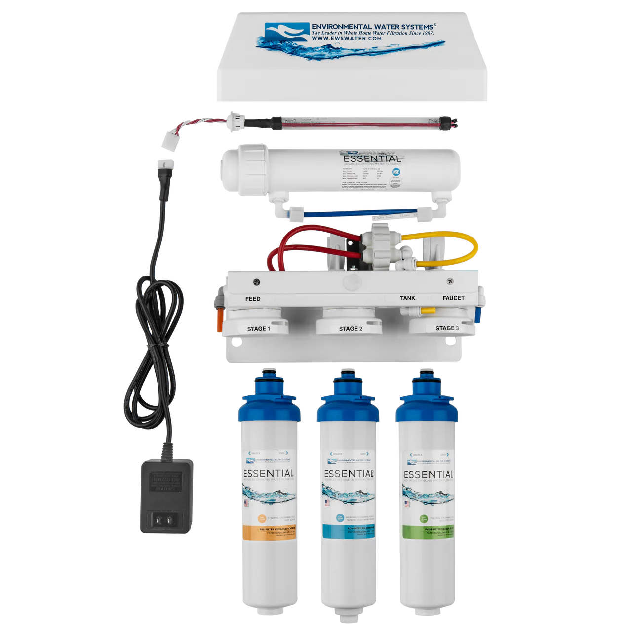 EWS - Reverse Osmosis Systems - Essential Ultraviolet (UV) RO3 3-Stage Filtration System (w/ Dispenser)