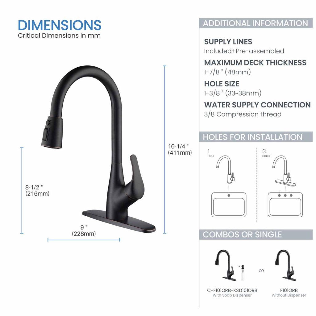 KIBI - Single Handle Pull Down Kitchen Faucet - F101