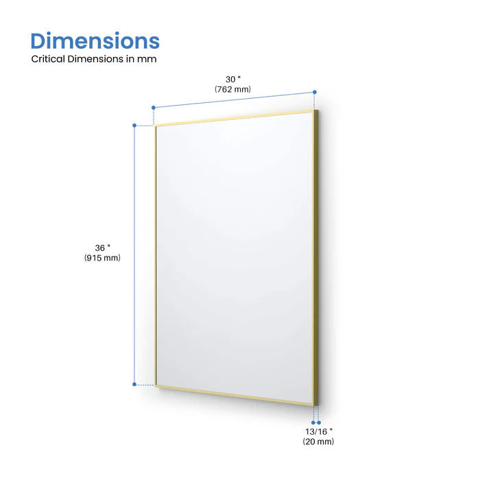 Casa Fixtures - Bathroom Accessories - 30" x 36" Shatterproof Wall Mount Metal Frame Mirror (FM1-3036)