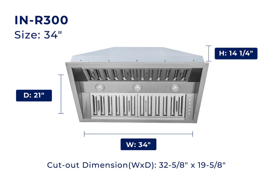 Hauslane - Built-In Range Hoods - IN-R300 Convertible Range Hood (21" Deep)