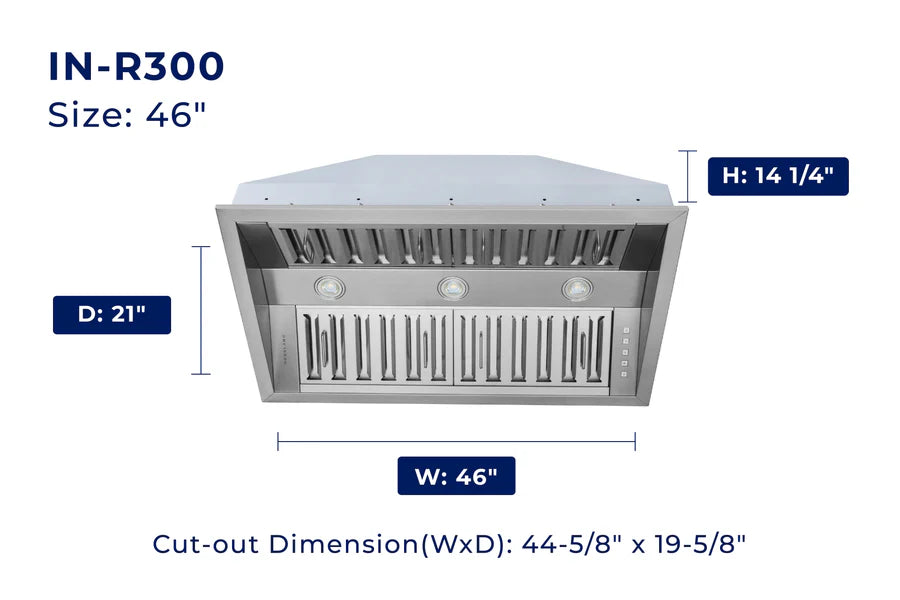 Hauslane - Built-In Range Hoods - IN-R300 Convertible Range Hood (21" Deep)