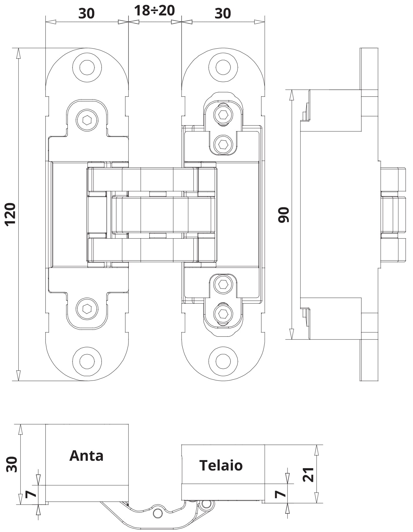 DoorwareCA - Otlav Invisacta - IN305 3D Adjustable Concealed Hinge 40kg (Each)