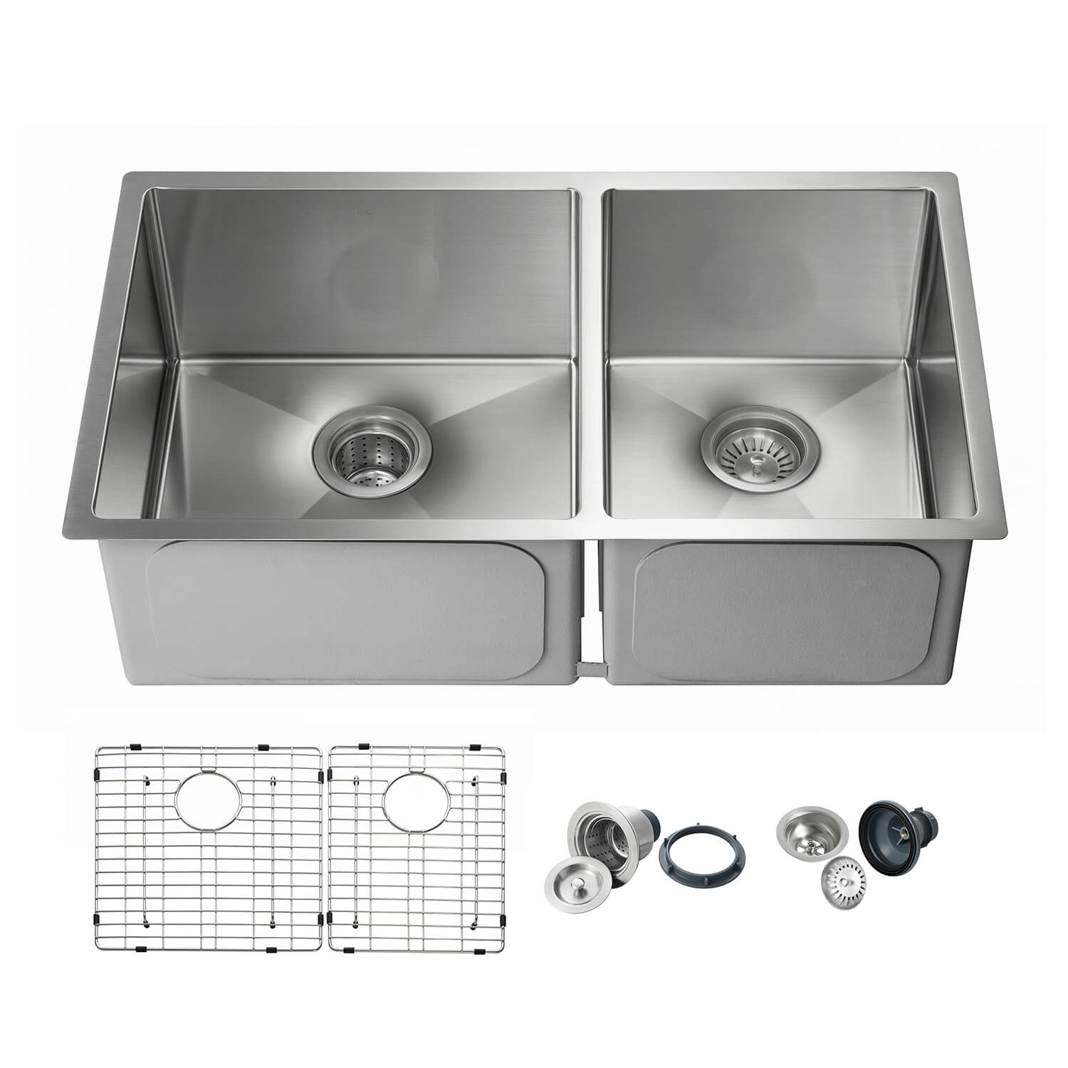 KIBI 32-3/4″ Handcrafted Undermount Double Bowl Stainless Steel Kitchen Sink K1-D33-BS