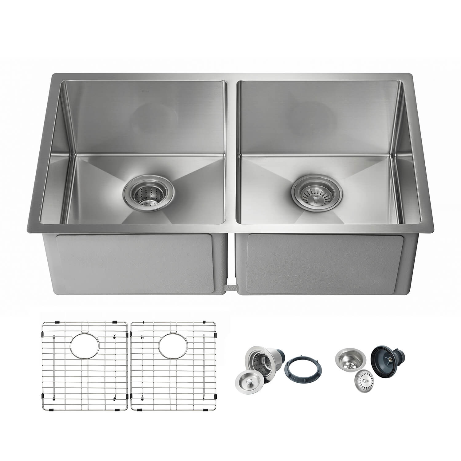 KIBI 32-3/4″ Handcrafted Undermount Double Bowl Stainless Steel Kitchen Sink K1-D33-EQ