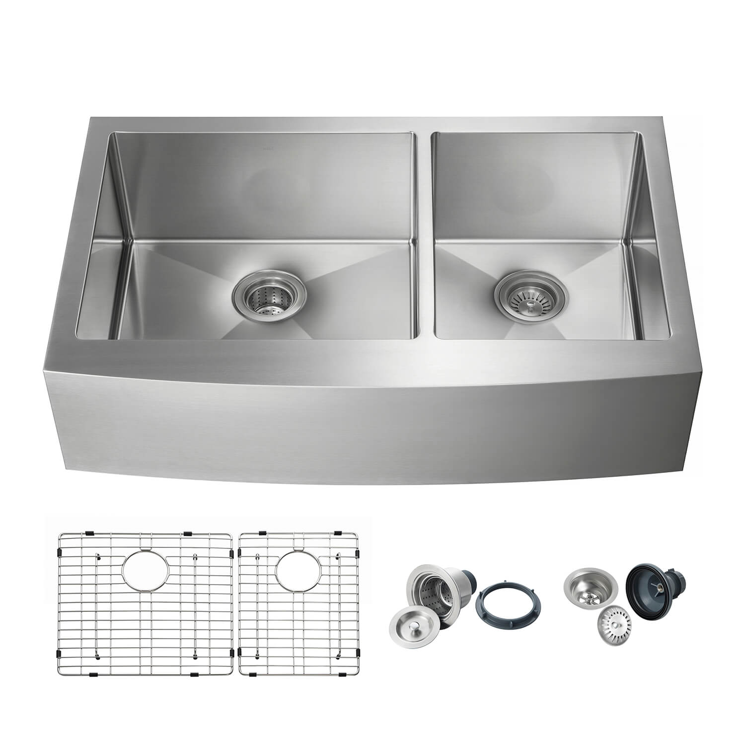 KIBI 36″ Handcrafted Farmhouse Apron Double Bowl Stainless Steel Kitchen Sink K1-DF36