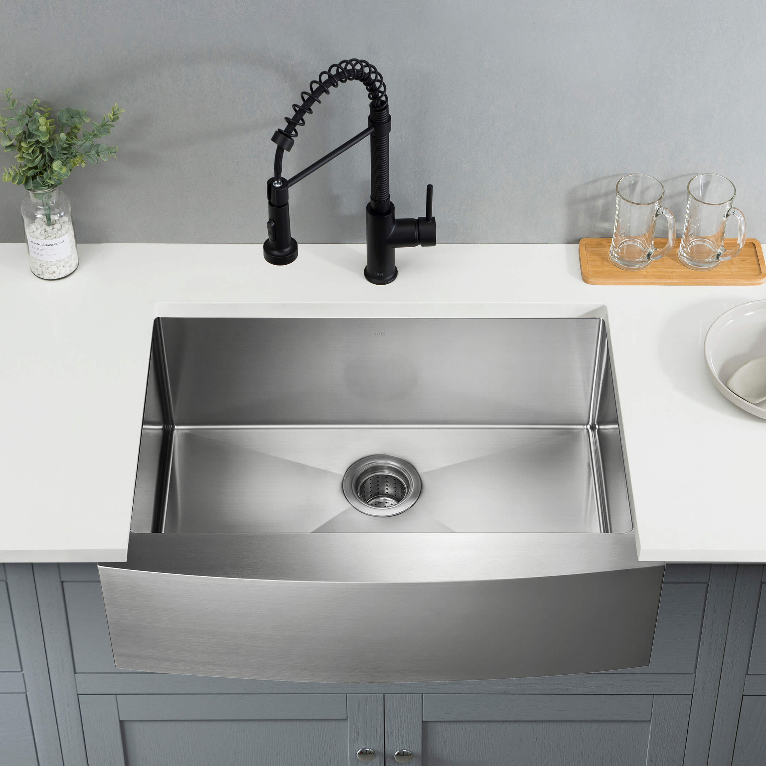 KIBI 27″ Handcrafted Farmhouse Apron Single Bowl Stainless Steel Kitchen Sink K1-SF27