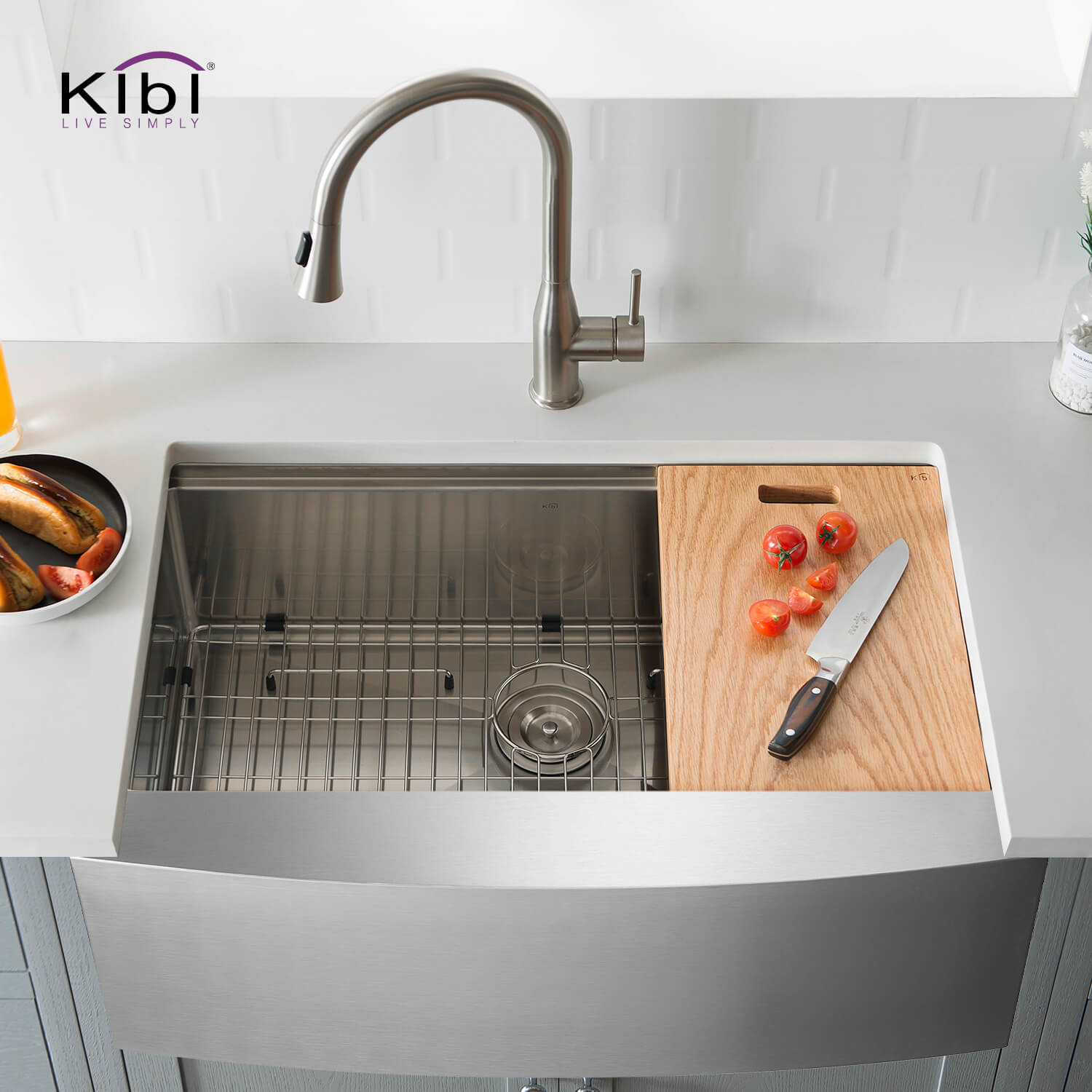 KIBI 30″ Undermount Single Bowl Stainless Steel Kitchen Sink Work Station K1-SF30T