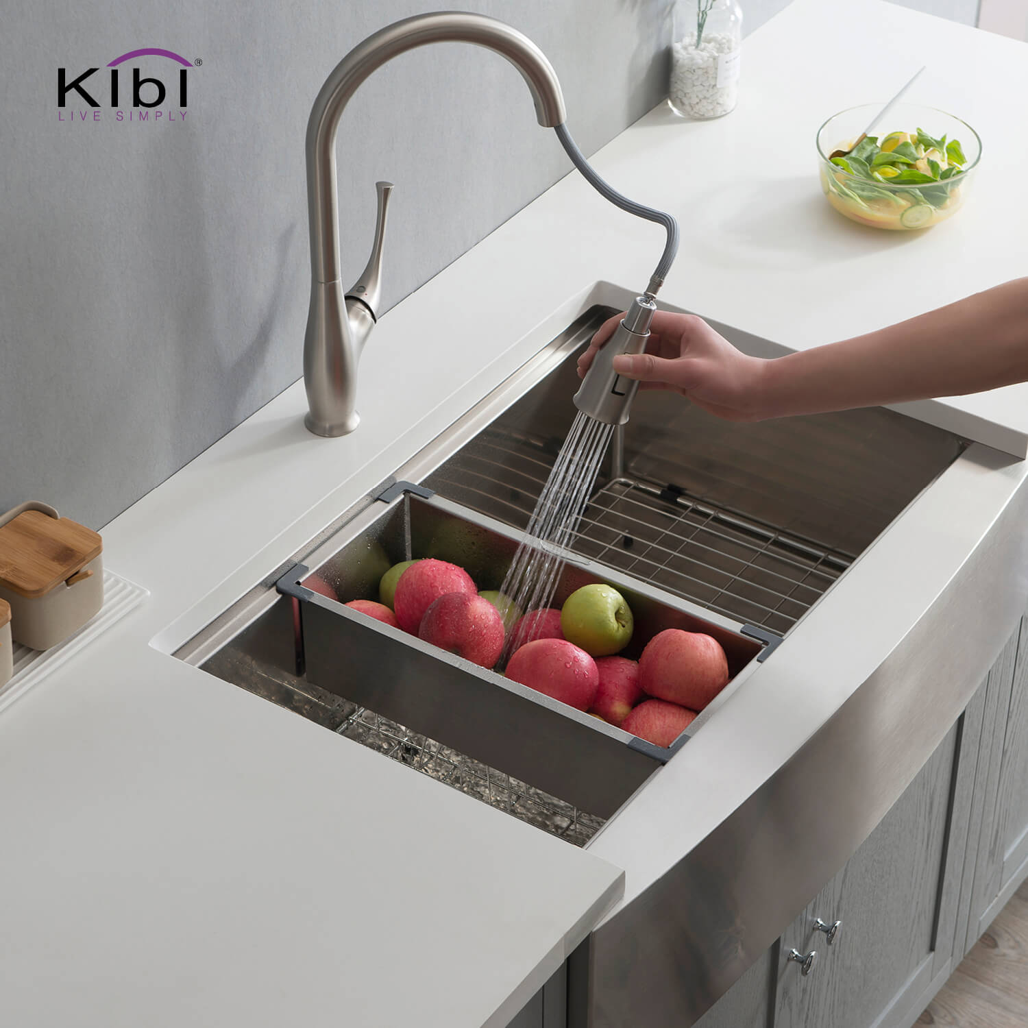 KIBI 30″ Undermount Single Bowl Stainless Steel Kitchen Sink Work Station K1-SF30T