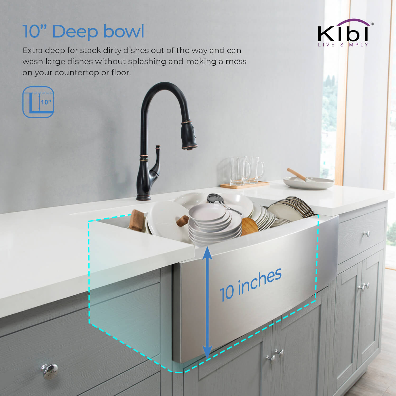 KIBI 33″ Handcrafted Farmhouse Apron Single Bowl Stainless Steel Kitchen Sink K1-SF33