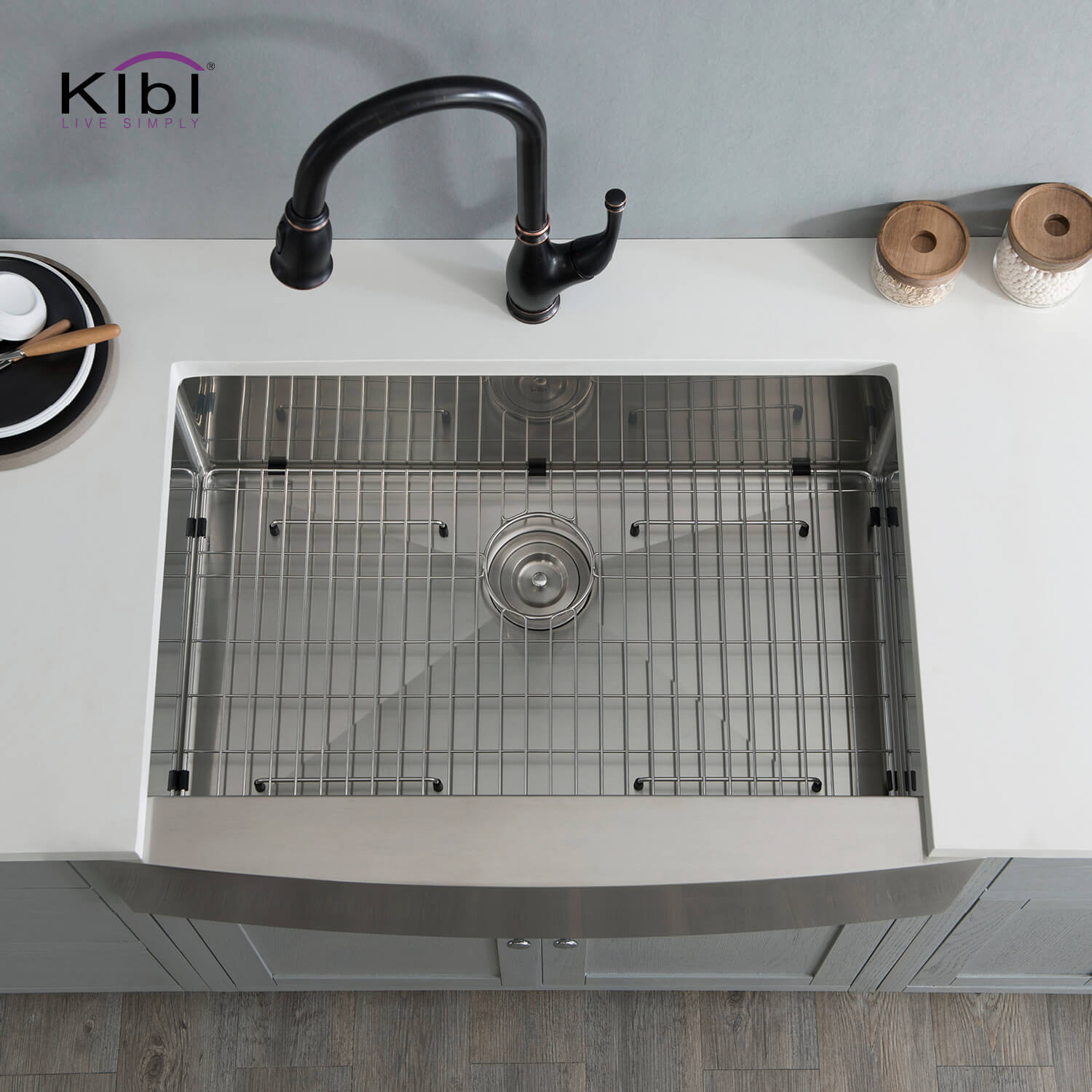 KIBI 33″ Handcrafted Farmhouse Apron Single Bowl Stainless Steel Kitchen Sink K1-SF33