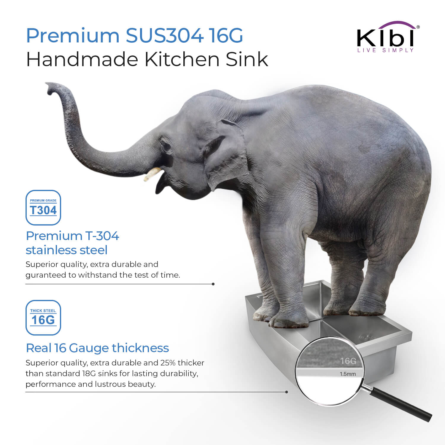 KIBI 33″ Handcrafted Farmhouse Apron Single Bowl Stainless Steel Kitchen Sink K1-SF33