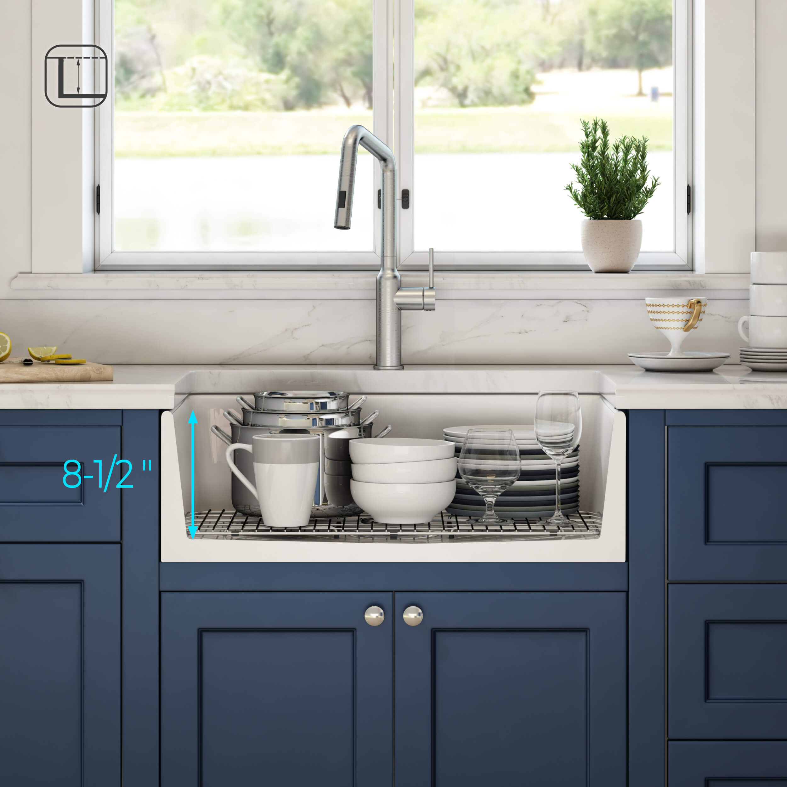 KIBI 24″ Fireclay Farmhouse Kitchen Sink Landis Series K2-SF24