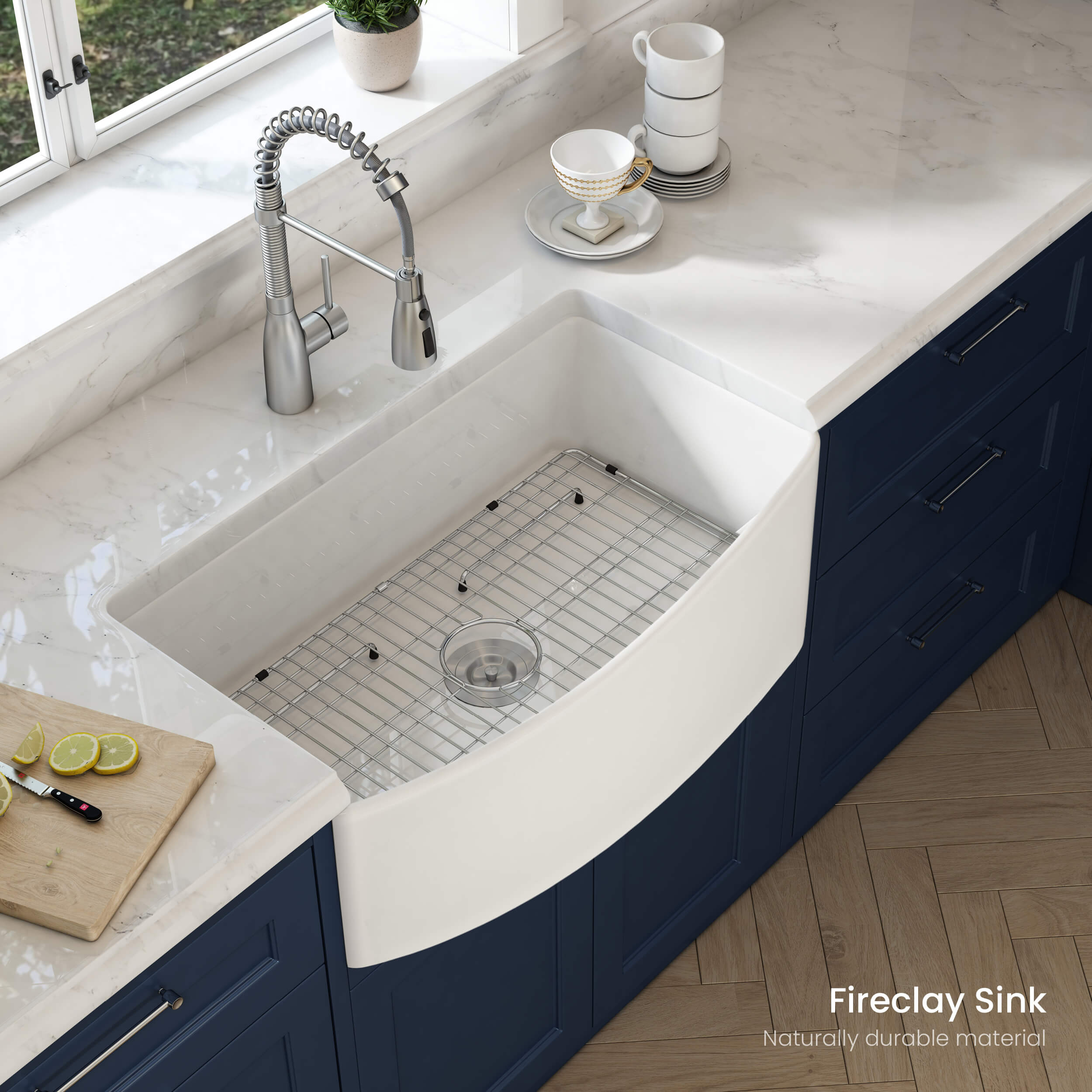 KIBI 36″ Fireclay Curved Apron Front Farmhouse Kitchen Sink Pure Series K2-SF36C