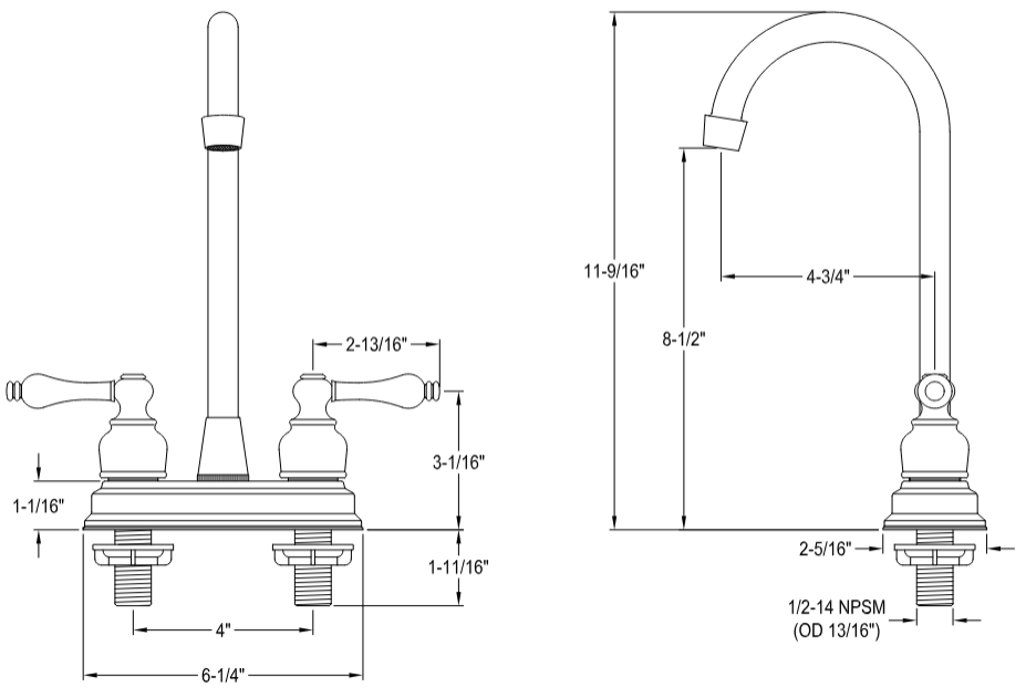 Kingston - Bar Faucets - Victorian KB49AL Two-Handle 2-Hole Deck Mount Bar Faucet
