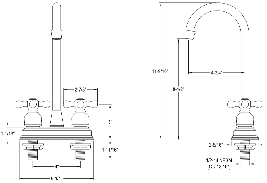 Kingston - Bar Faucets - Victorian KB49AX Two-Handle 2-Hole Deck Mount Bar Faucet