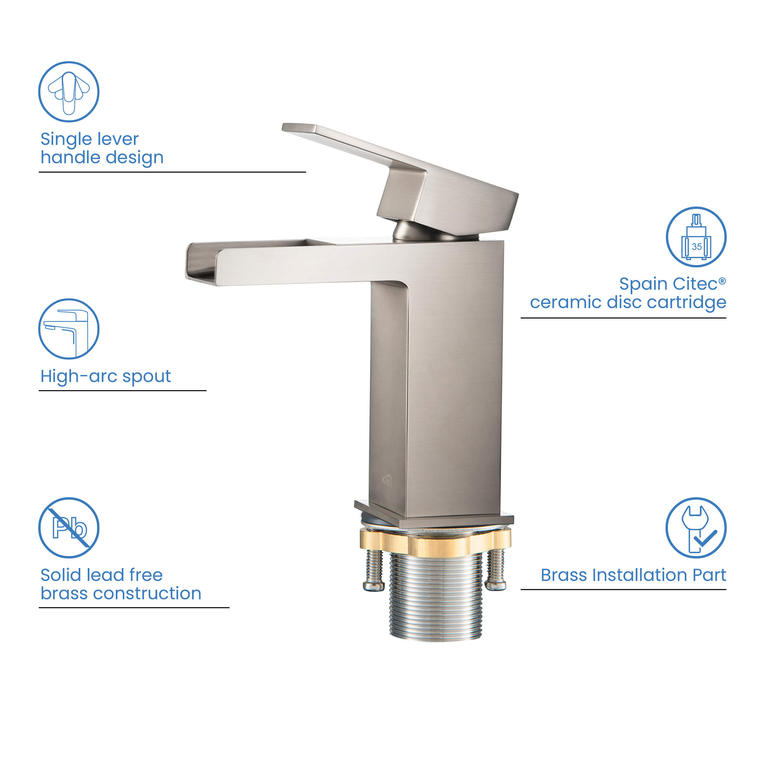 KIBI Waterfall Brass Single Handle Bathroom Vanity Faucet – KBF1004