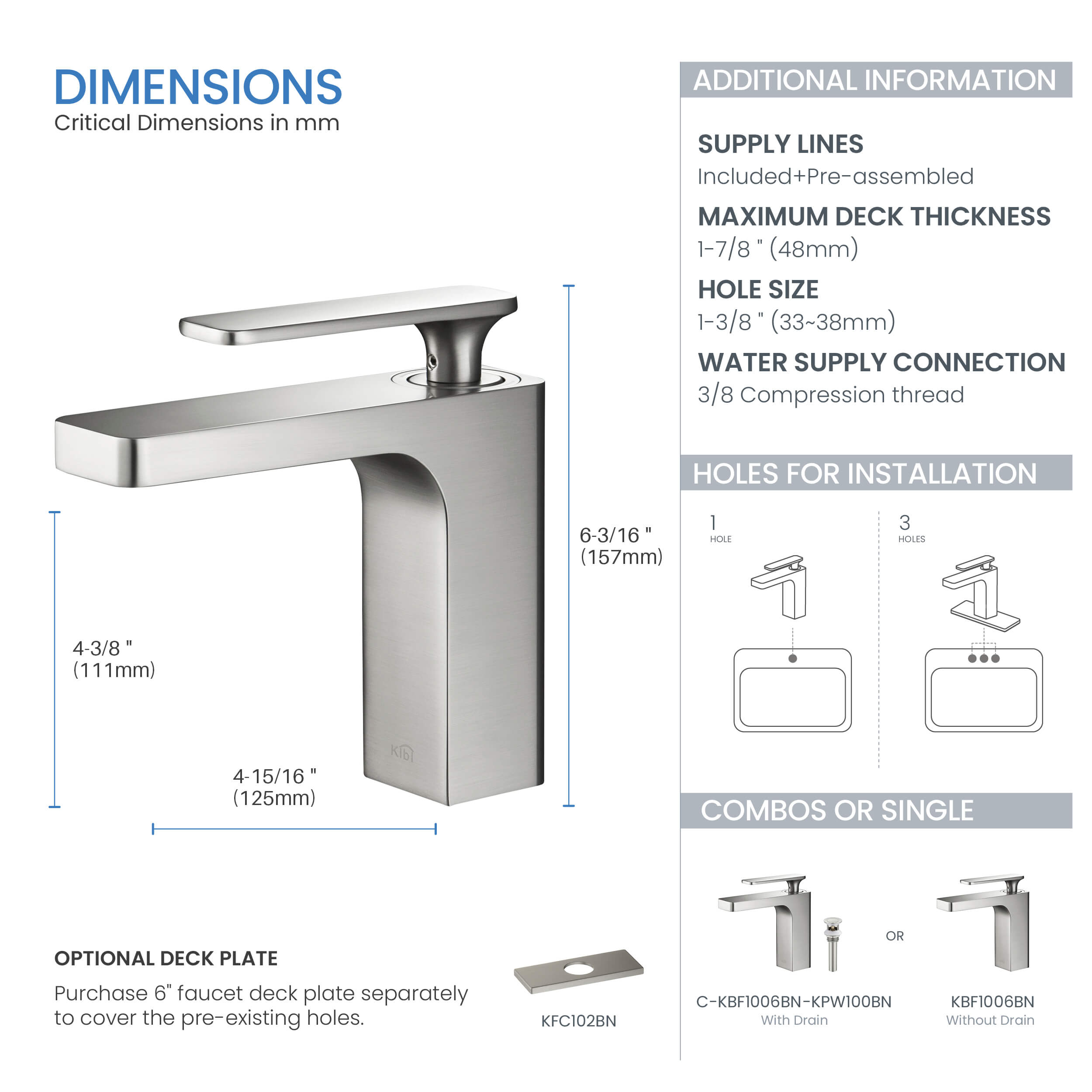 KIBI Infinity Brass Single Handle Bathroom Vanity Faucet – KBF1006