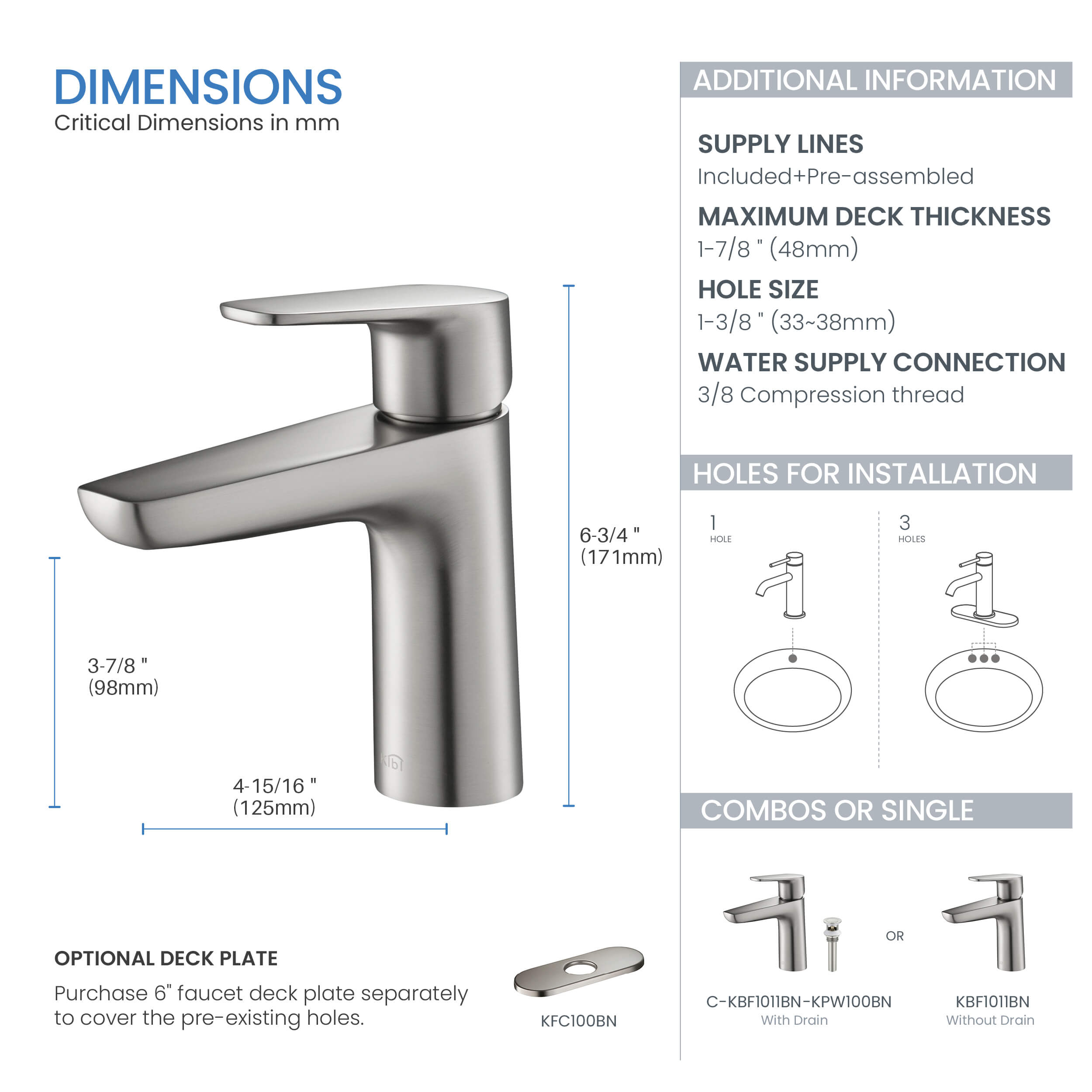 KIBI Harmony Brass Single Handle Bathroom Vanity Faucet – KBF1011